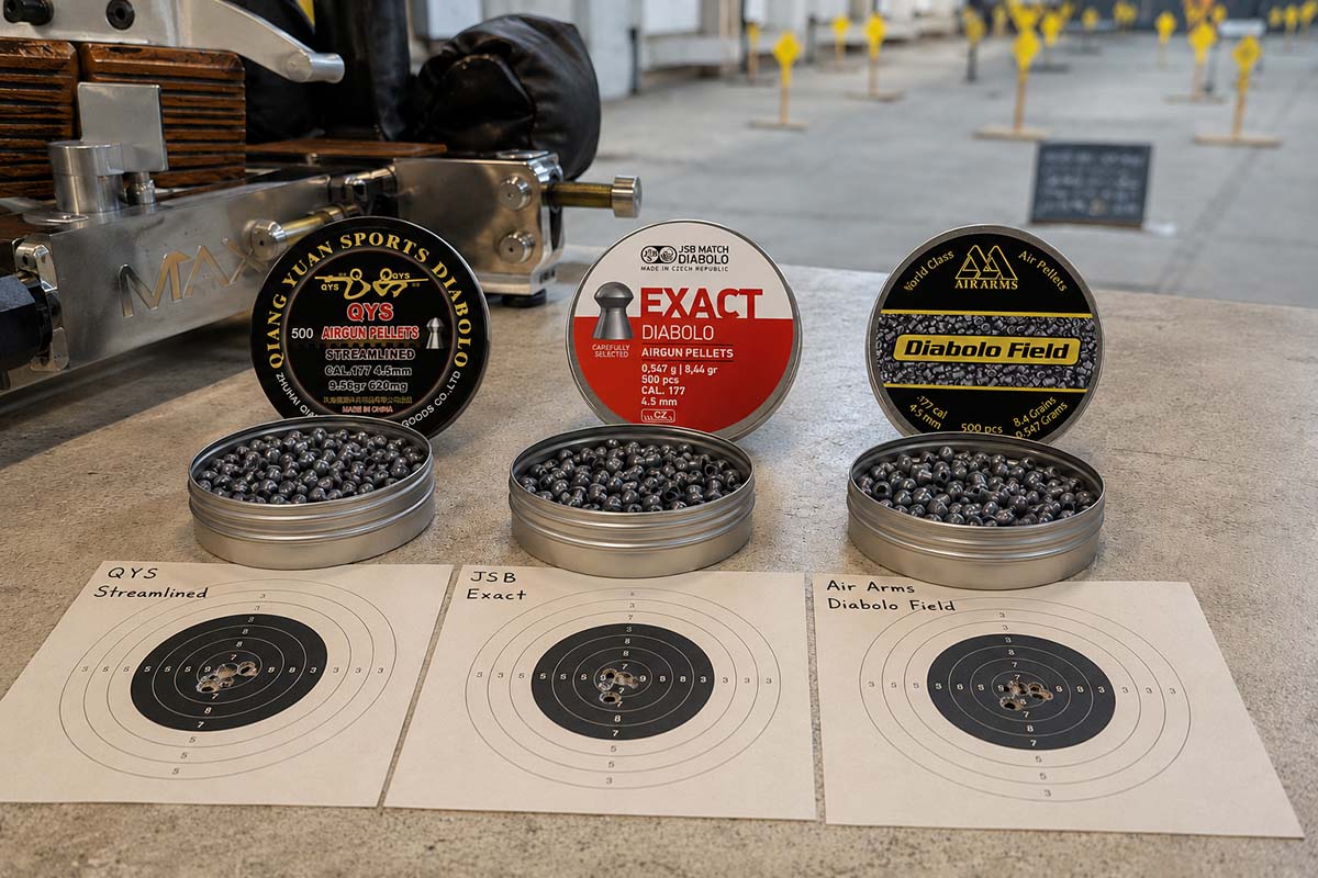Different airgun pellets compared using groups shot indoors